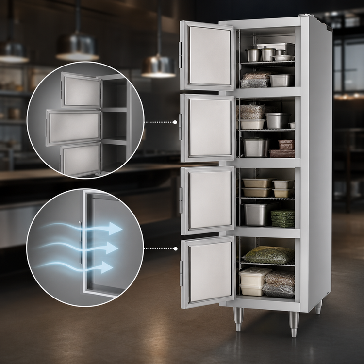 Product image #4 for Victory UltraSpec One-Section Pass-Thru Solid Half-Door Freezer, Self-Contained, Standard Depth, 4 Half Doors