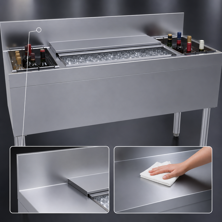 Product image #4 for Glastender 54 Inch Underbar Combo Ice Bin/Cocktail Unit with 10-Circuit Cold Plate and Dual Bottle Wells