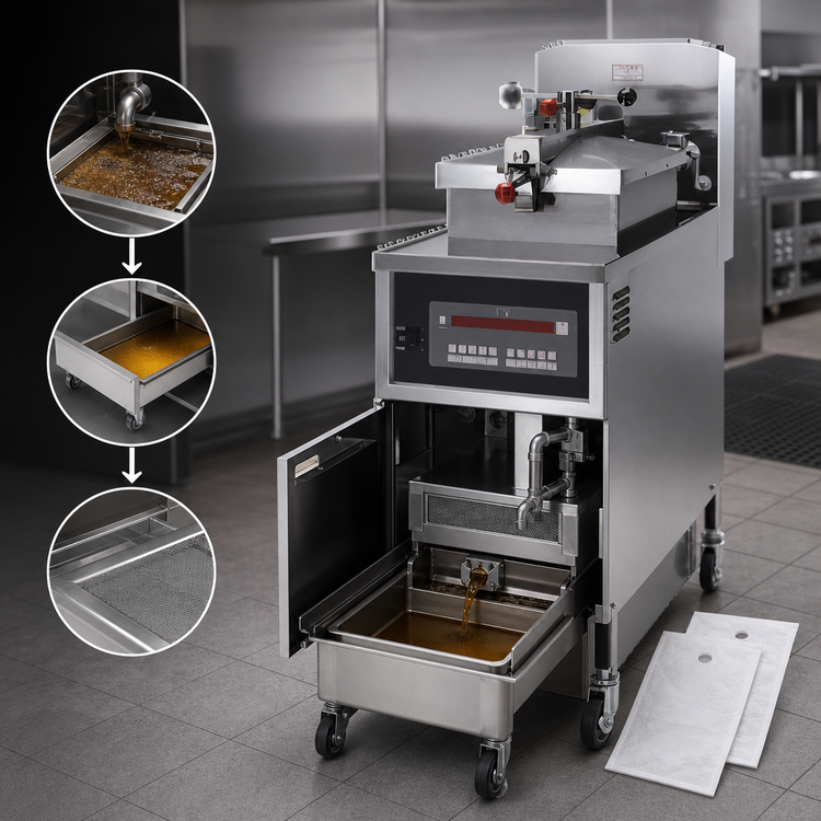 Product image #4 for Henny Penny PFE-500 Electric 4-Head Commercial Pressure Fryer with Computron 8000 Control and Built-In Filtration
