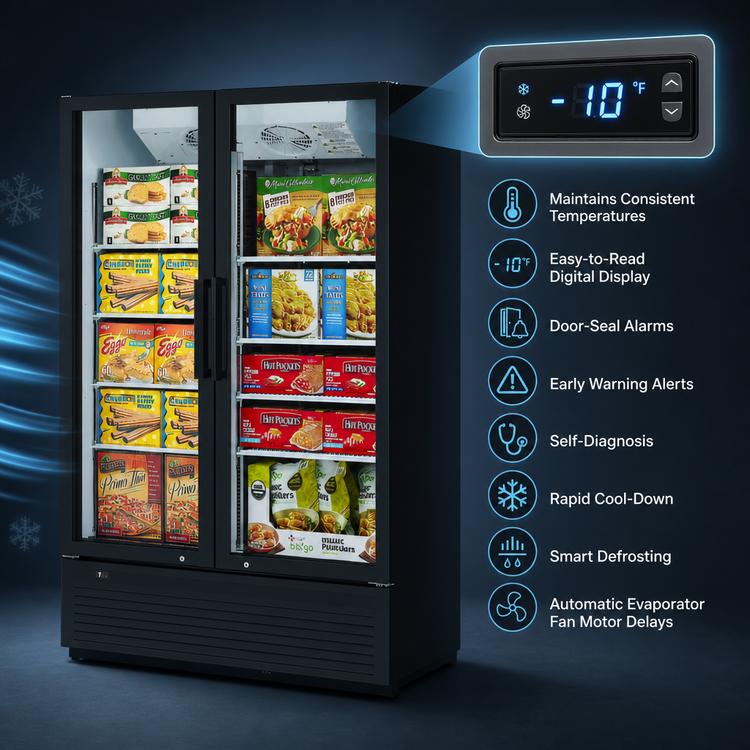 Product image #5 for Turbo Air Super Deluxe 2-Section Glass Door Freezer Merchandiser, 42.1 Cu. Ft., Bottom-Mounted Self-Contained Refrigeration