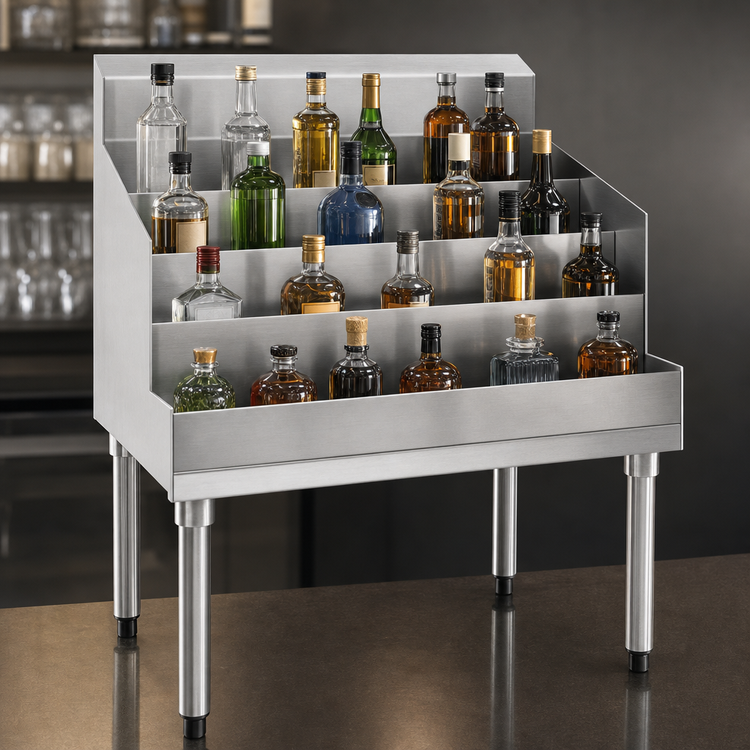 Product image #4 for Eagle Group 1800 Series Freestanding 4-Step Liquor Bottle Display Unit, 24 Inch Wide