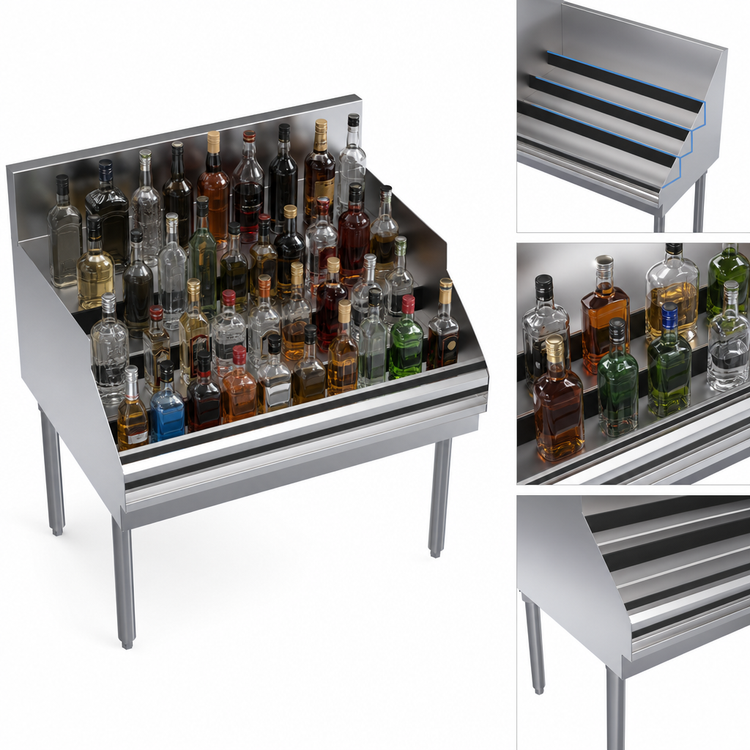 Product image #4 for Krowne Royal Series Freestanding Underbar Liquor Bottle Display Unit, 36"W x 24"D, 44-Bottle Capacity