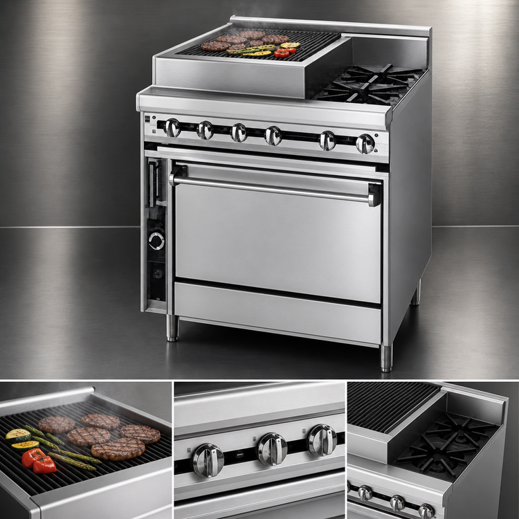 Product image #4 for Titan JTRH-24B-1HT-36C Heavy Duty Gas Range with 24-Inch Charbroiler, 12-Inch Hot Top, and Convection Oven