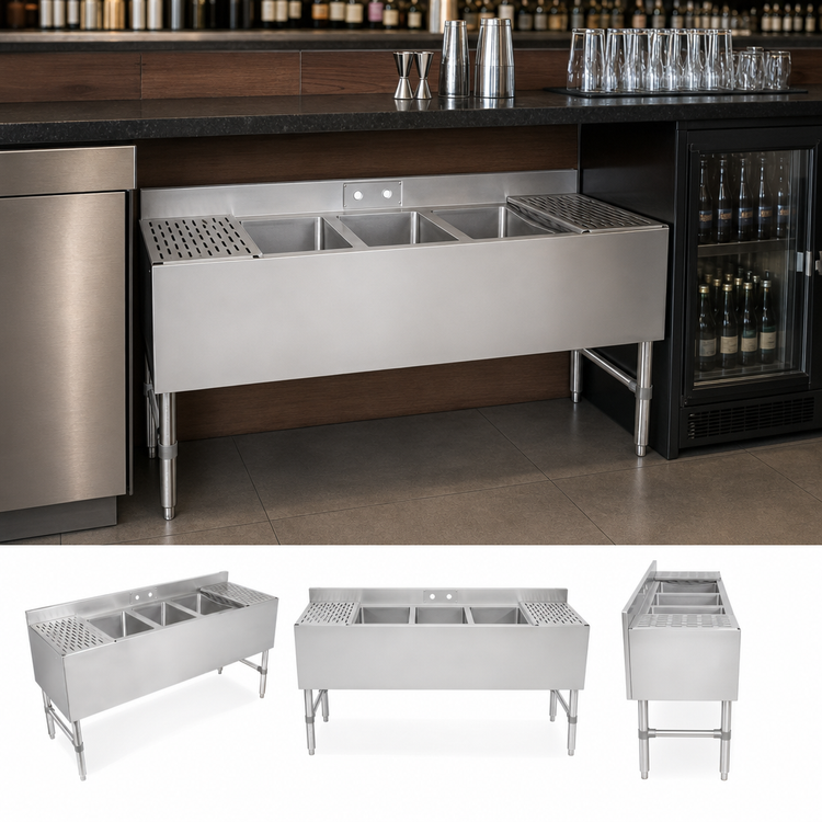 Product image #4 for John Boos Slim-Line 3-Compartment Stainless Steel Underbar Sink Unit with 3-Inch Backsplash, 36 x 18 x 32-1/2 Inches