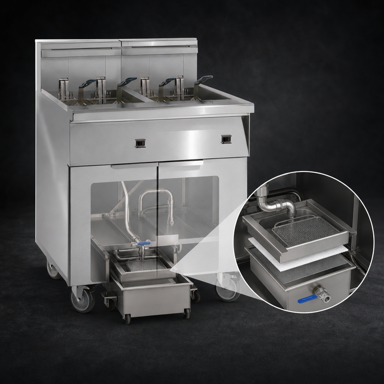Product image #4 for Imperial Electric Floor Model 4-Tank Battery Fryer with Built-In Space Saver Filter System, 50 lb. per Tank