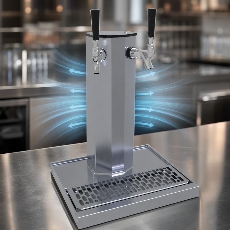 Product image #4 for Glastender 2-Faucet Stainless Steel Countertop Air-Cooled Column Draft Dispensing Tower with Integral Drain Pan