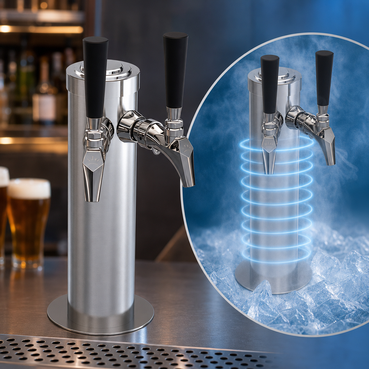 Product image #4 for Krowne Double Faucet Glycol-Cooled Beer Tower Column, 12-Inch High, Brushed Stainless Steel