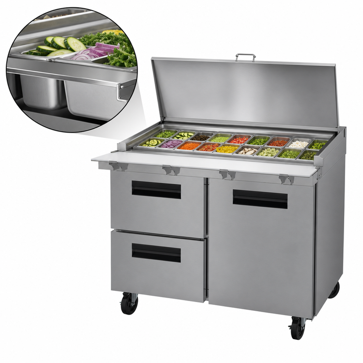 Product image #4 for Hoshizaki Steelheart SR48B-18MD2 48-Inch Two-Section Mega Top Prep Refrigerator with 1 Door and 2 Drawers