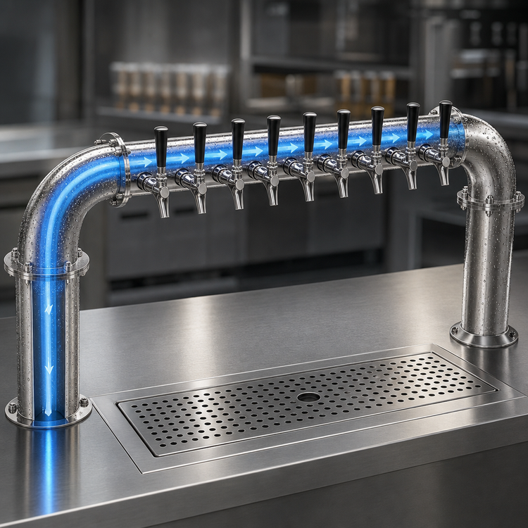 Product image #4 for Krowne 10-Faucet Pass-Through Glycol-Cooled Beer Tower, Brushed Stainless Steel