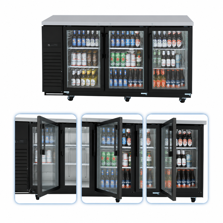 Product image #4 for Turbo Air Super Deluxe Narrow Back Bar Cooler with 3 Glass Doors, 20.62 Cu. Ft., Self-Contained Side-Mount