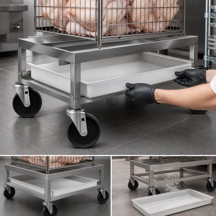 Product image #5 for Stainless Steel Poultry Crate Dolly with Drip Pan and 5-Inch Swivel Casters