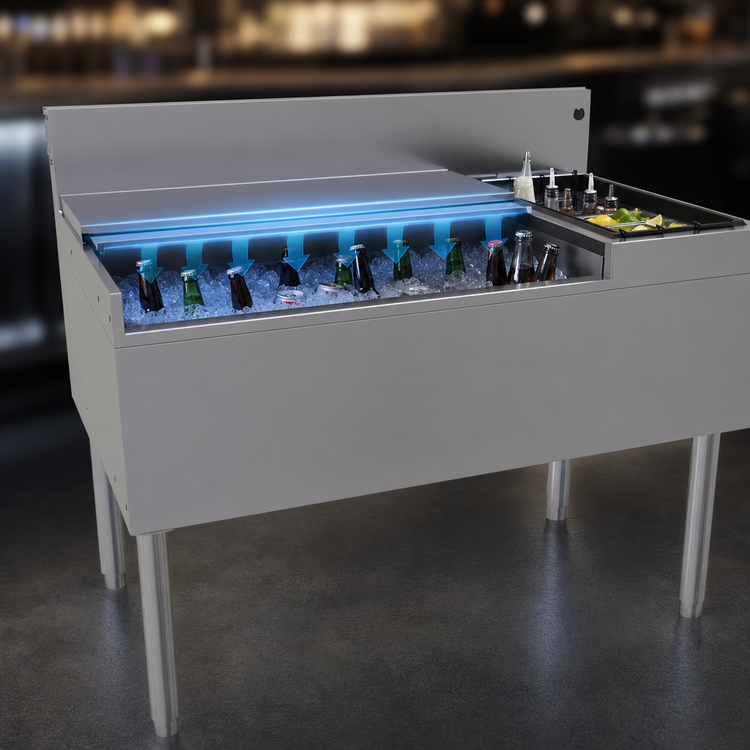Product image #4 for Glastender CBB-42R-CP10 Underbar Combo Ice Bin/Cocktail Unit, 42 Inch x 24 Inch, Right Bottle Well, 10-Circuit Cold Plate
