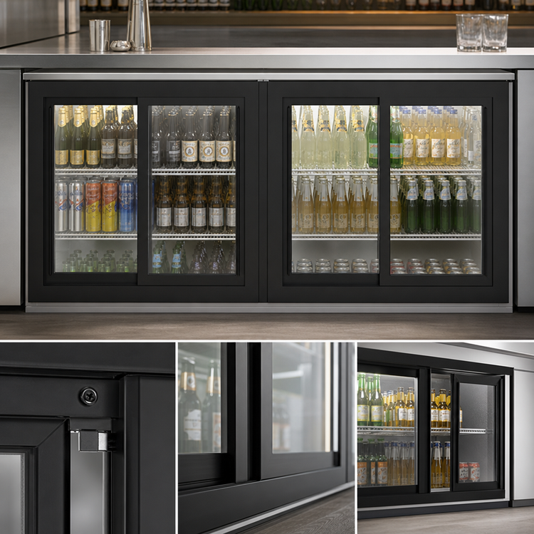 Product image #4 for Beverage-Air 48-Inch Two-Section Pass-Thru Back Bar Refrigerator with 4 Sliding Glass Doors and Stainless Steel Top