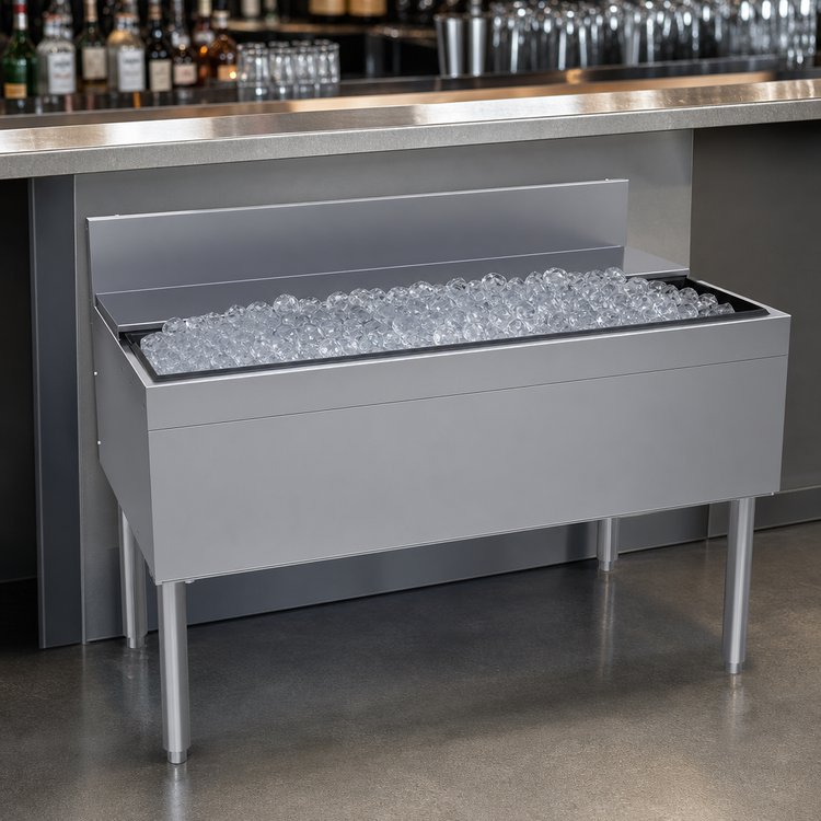Product image #4 for Glastender Underbar Stainless Steel Ice Bin with 10-Circuit Cold Plate, 48 x 24 Inches, 170 lb Capacity