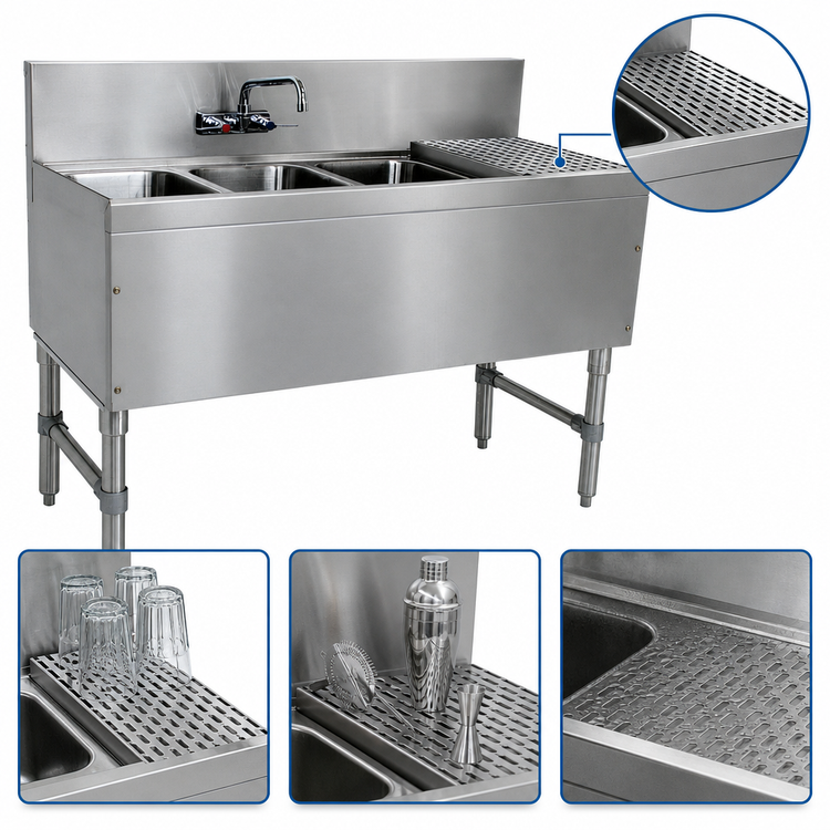 Product image #4 for Advance Tabco Prestige Stainless Steel 2-Compartment Underbar Sink Unit with Right Drainboard