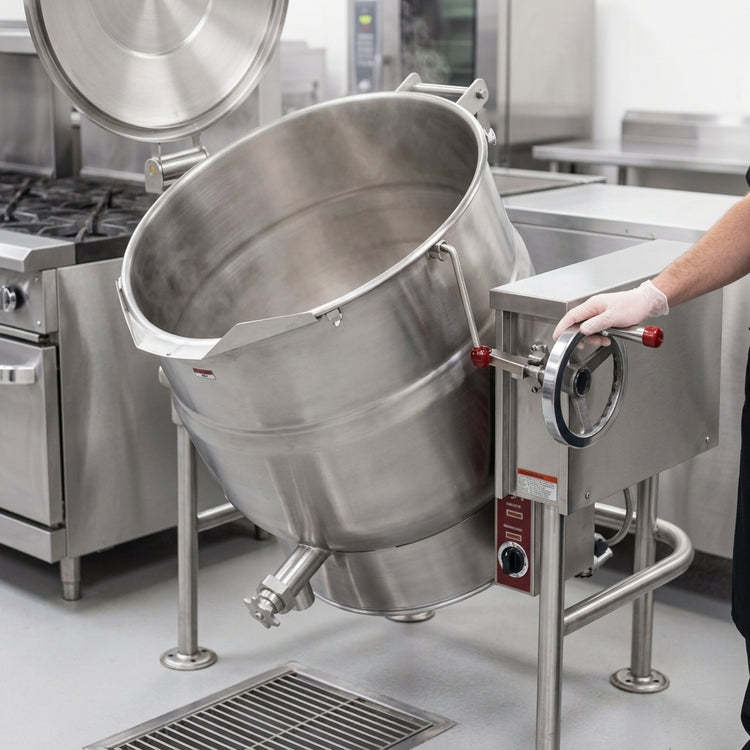 Product image #3 for Crown ELT-80 80 Gallon Electric 2/3 Jacketed Tilting Kettle with Tri-Leg Base