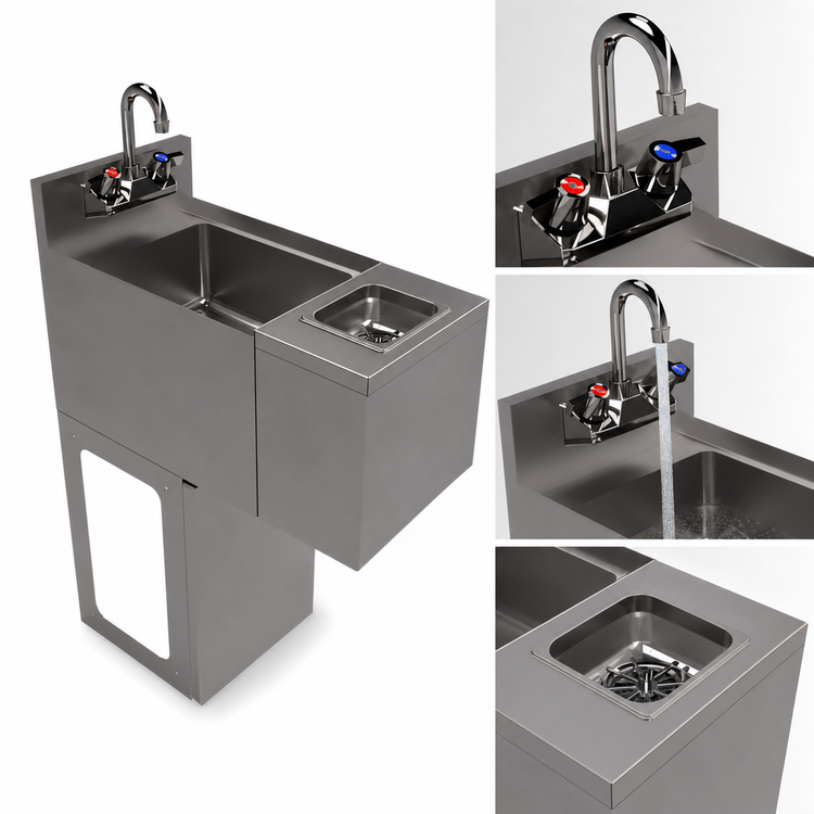 Product image #4 for BK Resources 12-Inch Underbar Stainless Steel Glass Rinser Hand Sink with Push Down Rinser and Lead-Free Faucet