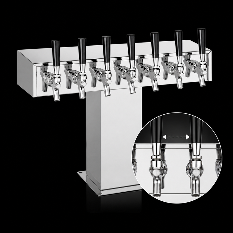Product image #4 for Perlick 8-Faucet Wide Base Glycol-Cooled Tee Draft Beer Tower, Extra High, Polished Chrome