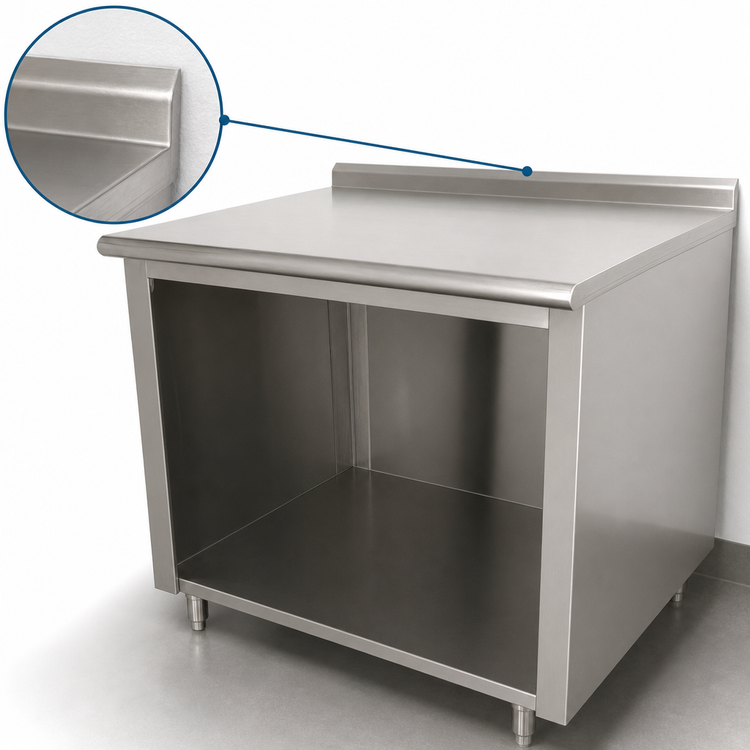 Product image #4 for Advance Tabco 84-Inch x 24-Inch Stainless Steel Work Table with Open Front Cabinet Base and 1-1/2-Inch Rear Up-Turn