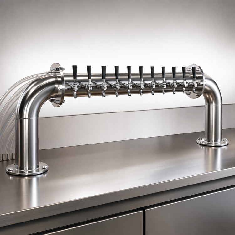 Product image #4 for Perlick 10-Faucet Countertop Pass-Thru Glycol-Cooled Brew Pipe Draft Beer Tower, Left Beer Leads, Polished Chrome