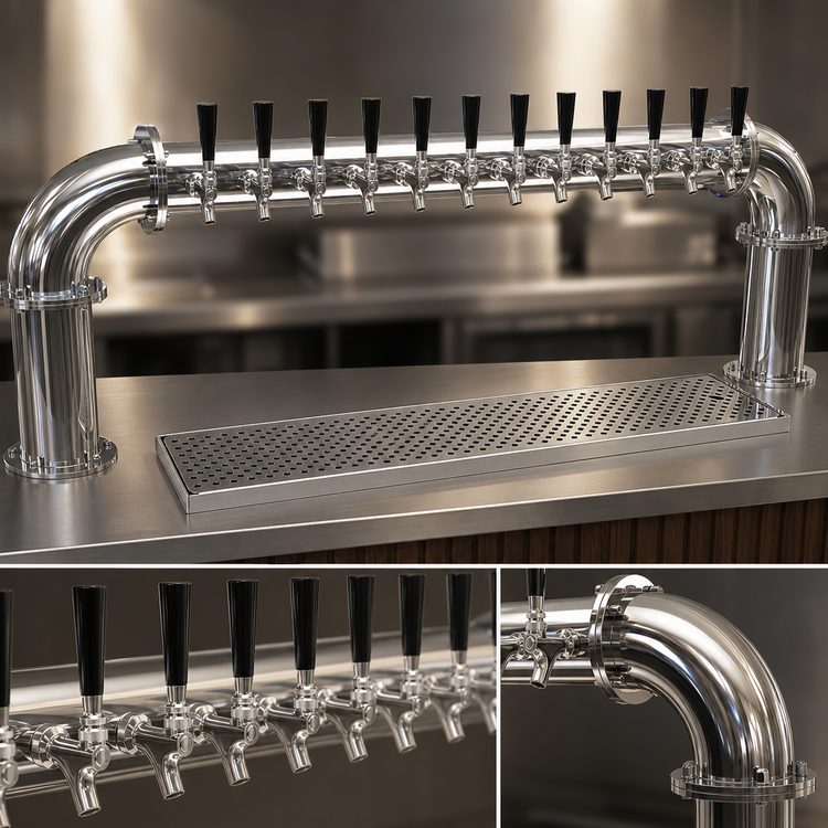 Product image #4 for Glastender Countertop Pipe Pass-Thru Glycol-Cooled Draft Dispensing Tower with 12 Stainless Steel Faucets
