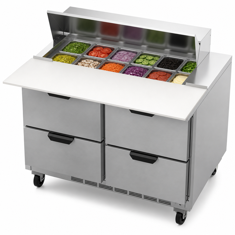 Product image #5 for Beverage-Air 48-Inch Two-Section Sandwich Top Refrigerated Prep Table with 4 Drawers