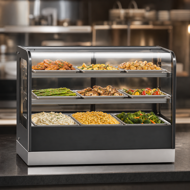 Product image #4 for Vollrath Heated Cubed Countertop Hot Food Display Case, Full Service, Straight Front Glass, 48 Inch