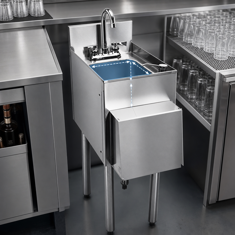 Product image #4 for 12-Inch Wide Free-Standing Stainless Steel Underbar Hand Sink Unit with Deck-Mounted Gooseneck Faucet
