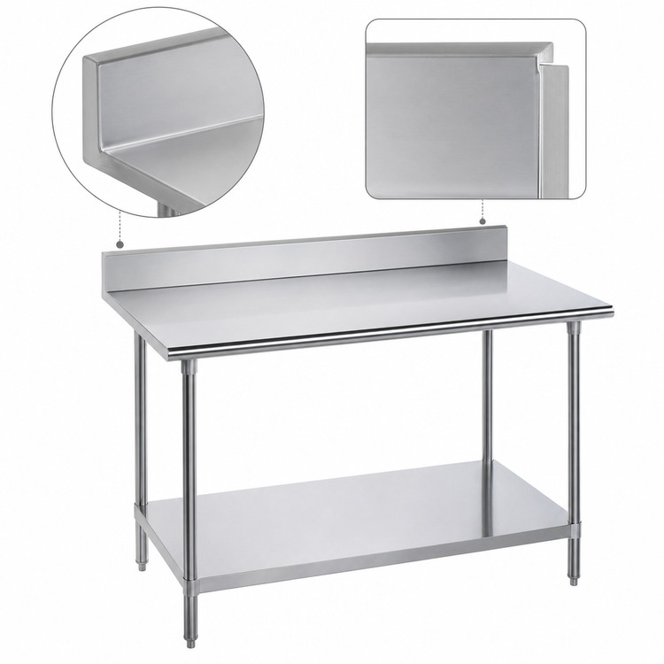 Product image #4 for Advance Tabco KSS-367 84-Inch x 36-Inch 14-Gauge 304 Stainless Steel Work Table with 5-Inch Backsplash and Adjustable Undershelf