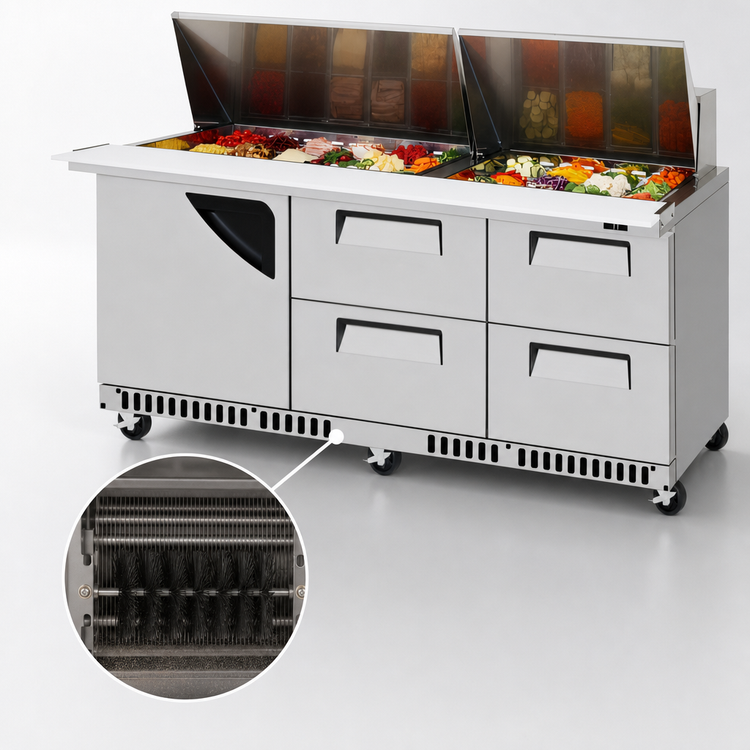 Product image #5 for Turbo Air Super Deluxe 72-5/8-Inch Front Breathing Sandwich/Salad Mega Top Prep Table with 1 Door and 4 Drawers