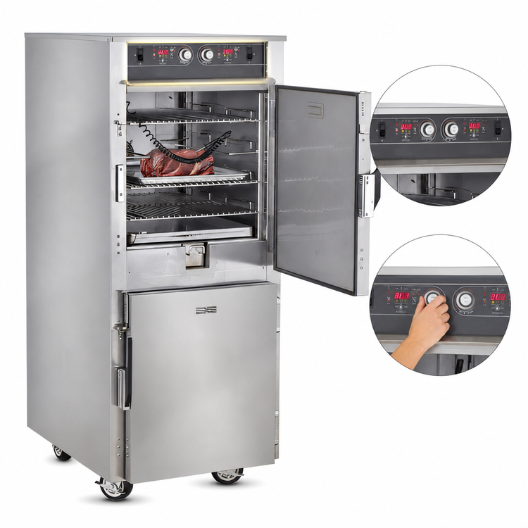 Product image #4 for FWE G2 Series Mobile Low Temp Cook & Hold Smoker Cabinet Oven, 2-Compartment, Stainless Steel