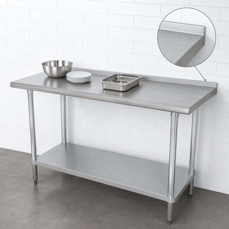 Product image #4 for Advance Tabco 108 Inch x 24 Inch 304 Stainless Steel Top Work Table with Adjustable Undershelf and 1-1/2 Inch Rear Upturn