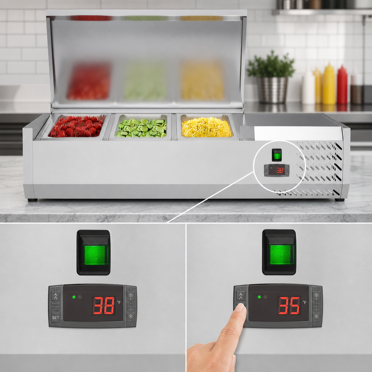 Product image #4 for KoolMore 40-Inch Three-Pan Refrigerated Countertop Condiment Prep Station