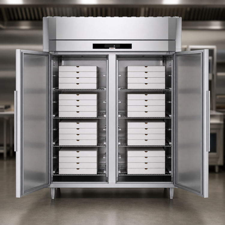 Product image #4 for Victory UltraSpec Two-Section Pass-Thru Heated Pizza Holding Cabinet with Solid Hinged Doors