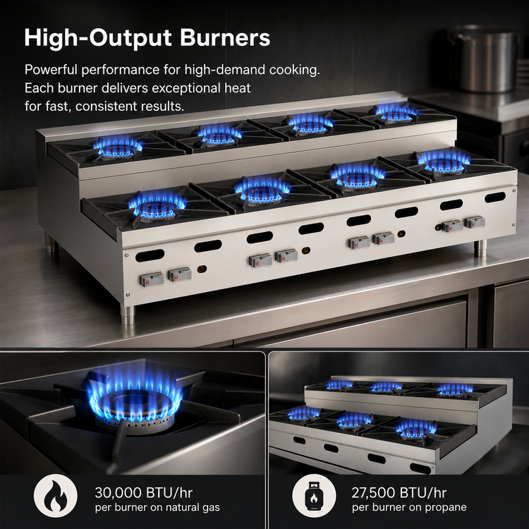 Product image #4 for Vulcan Achiever 48-Inch Countertop Heavy Duty Gas Hot Plate with 4 Open Burners and 4 Step-Up Burners