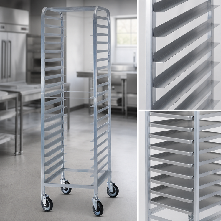 Product image #4 for Dinex Roll-In Aluminum Angle Rack, 18 Pan Capacity, End Load