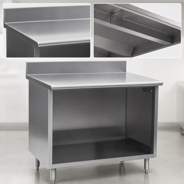 Product image #4 for Spec-Master Open Front Stainless Steel Cabinet Base Work Table with Backsplash, 72 x 30 Inches