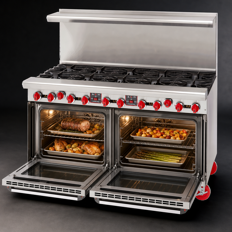 Product image #4 for American Range 60-Inch Gas Restaurant Range with 10 Open Burners and 2 Convection Ovens
