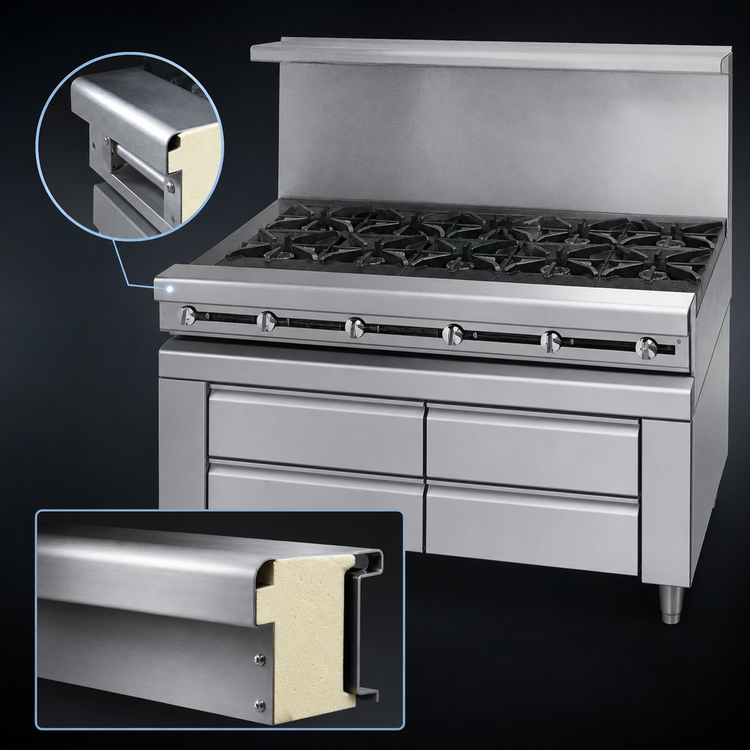 Product image #4 for Titan Fire & Ice JMSS-05-T-60 Heavy Duty 60" Gas Sauté Station with 5 Open Burners and Refrigerated Rail