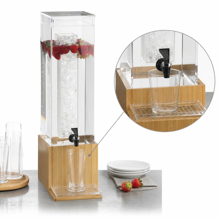 Product image #4 for Cal-Mil Bamboo 1.5 Gallon Acrylic Beverage Dispenser with Infusion Chamber and Drip Tray
