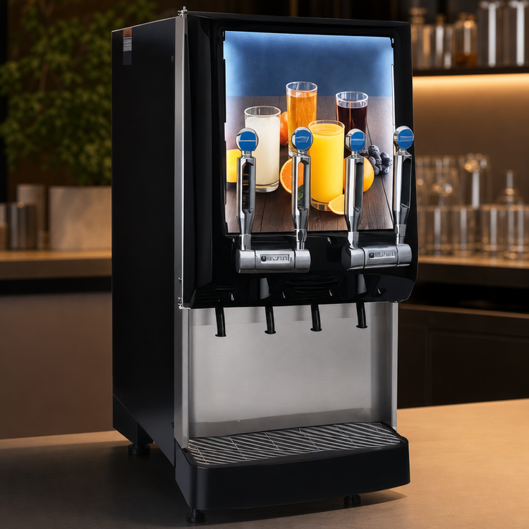 Product image #4 for BUNN Silver Series 4-Flavor Cold Beverage System with Tap Handles, Lighted Door and Juice Display