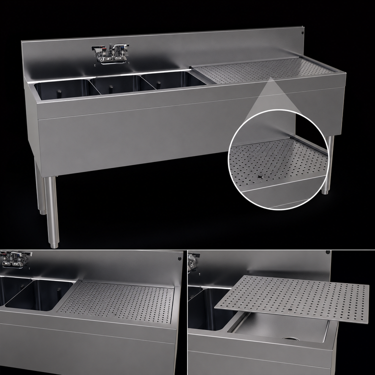 Product image #4 for Glastender Three-Compartment Underbar Sink Unit with Right Drainboard, 66" W x 19" D (TSA-66L-S)