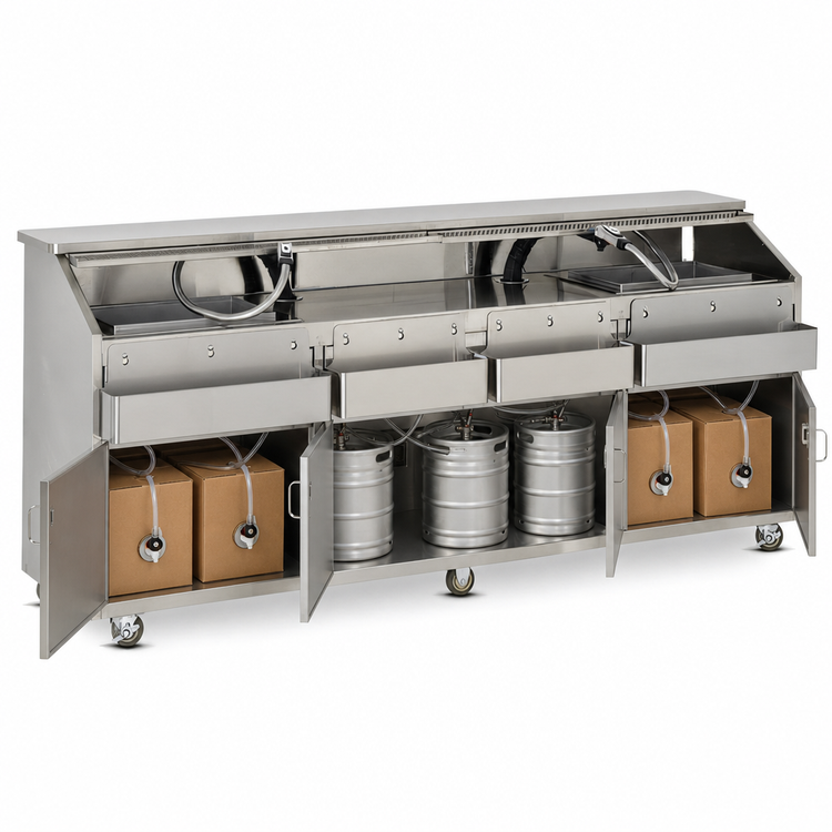 Product image #4 for FWE SBBC-8 8-Foot Weather-All Stainless Steel Mobile Bar for Post-Mix and Bag-in-Box Beverage Service