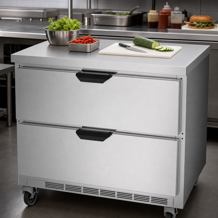 Product image #4 for Beverage-Air 36-Inch One-Section Worktop Drawer Refrigerator, Flat Top, 2 Drawers, Self-Contained R290, 8.5 Cu. Ft.