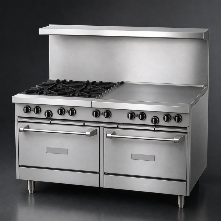 Product image #4 for Garland US Range U Series 60-Inch Commercial Gas Range with 2 Open Burners, 48-Inch Smooth Steel Griddle and Storage Bases