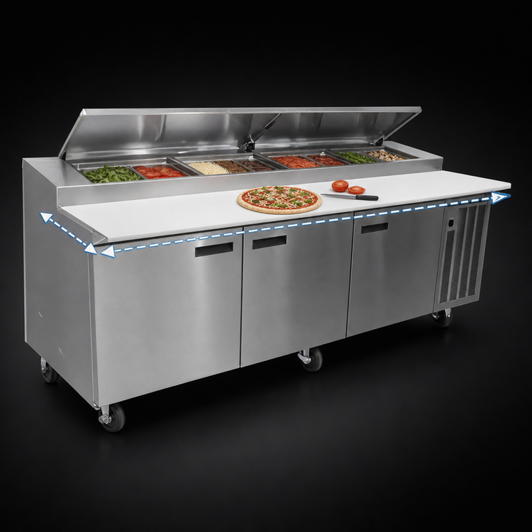 Product image #4 for Delfield LiquiTec 72-Inch Two-Section Refrigerated Pizza Prep Table with Raised Rail