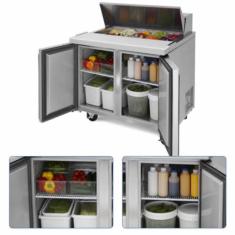 Product image #4 for Turbo Air Super Deluxe 36-Inch Two-Section Refrigerated Sandwich/Salad Prep Table, 10-Pan Opening, Rear-Mounted Self-Contained, Stainless Steel, 115V