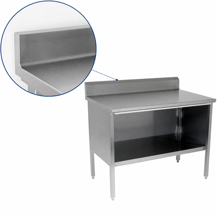 Product image #4 for John Boos Open Front Enclosed Base Stainless Steel Work Table, 48 x 24 Inches, 14 Gauge Top, 5 Inch Backsplash
