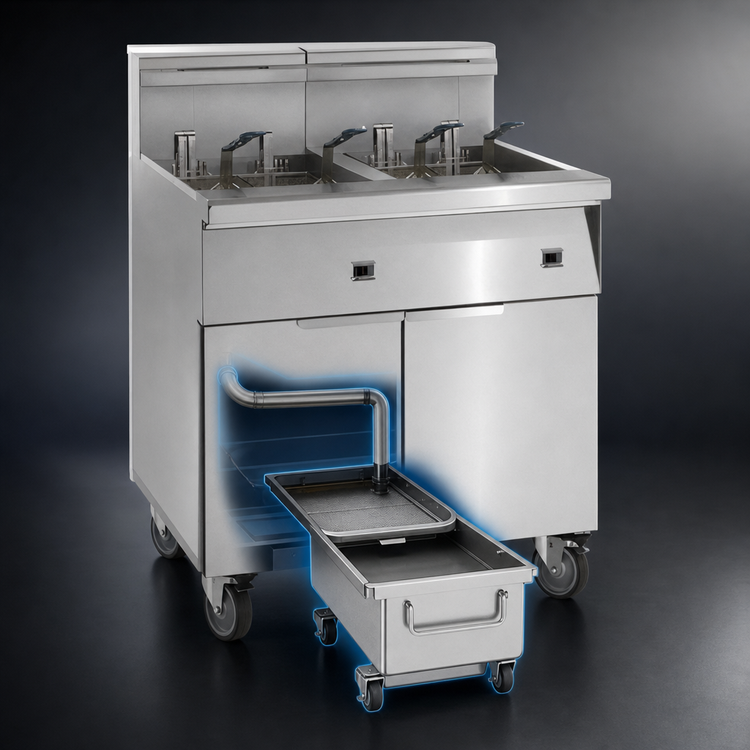 Product image #4 for Imperial 2-Tank Electric Floor Fryer with Built-In Space Saver Filter System, 50 lb. Tanks