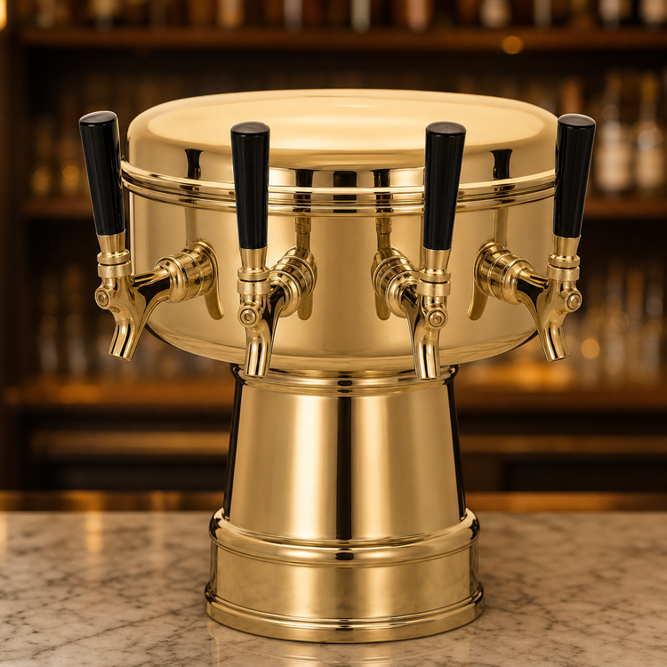 Product image #4 for Micro Matic Mushroom 4-Faucet Countertop Glycol-Cooled Draft Beer Tower, 12-Inch Diameter, Polished Brass Finish